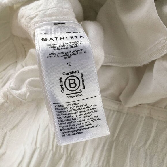 Athleta Cabo Linen Pants Women's Size 16 Casual White Wide Leg Pull On Pockets - Picture 9 of 10